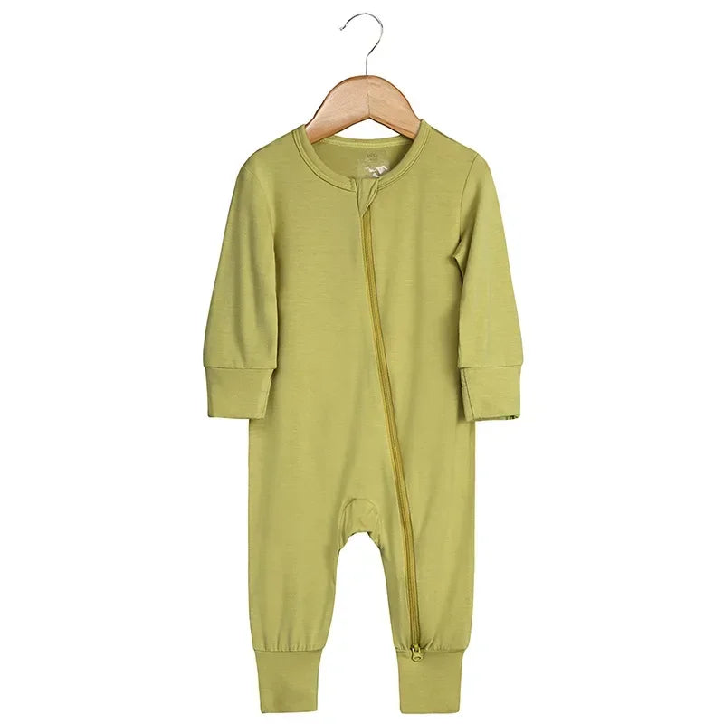 Baby Romper Bamboo Fiber Baby Boy Girl Clothes Newborn Zipper Footies Jumpsuit Solid Long-Sleeve Baby Clothing Pajamas 3 6 9 12M