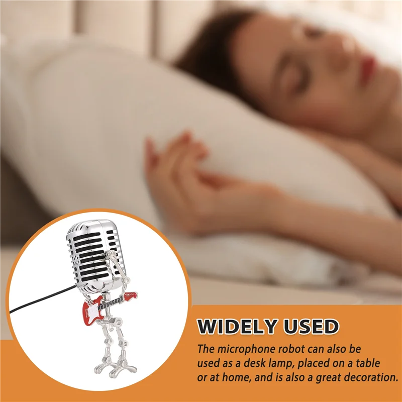 Mic Robot,Retro Style Microphone Robot Table Lamp,Holding Guitare Night Light,Vintage Microphone Robot Desk Lamp-B91B