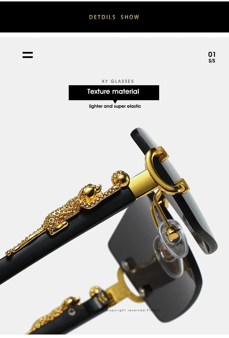 Fashion Rimless Sunglasses Women Men Cheetah Decoration Rectangular Brand Designer Sun Glasses