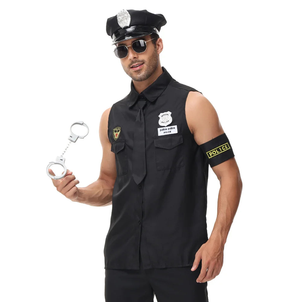 Halloween Costumes Handsome Men Police Uniform Top Purim Carnival Party Cosplay Cop Officer Fancy Clothing