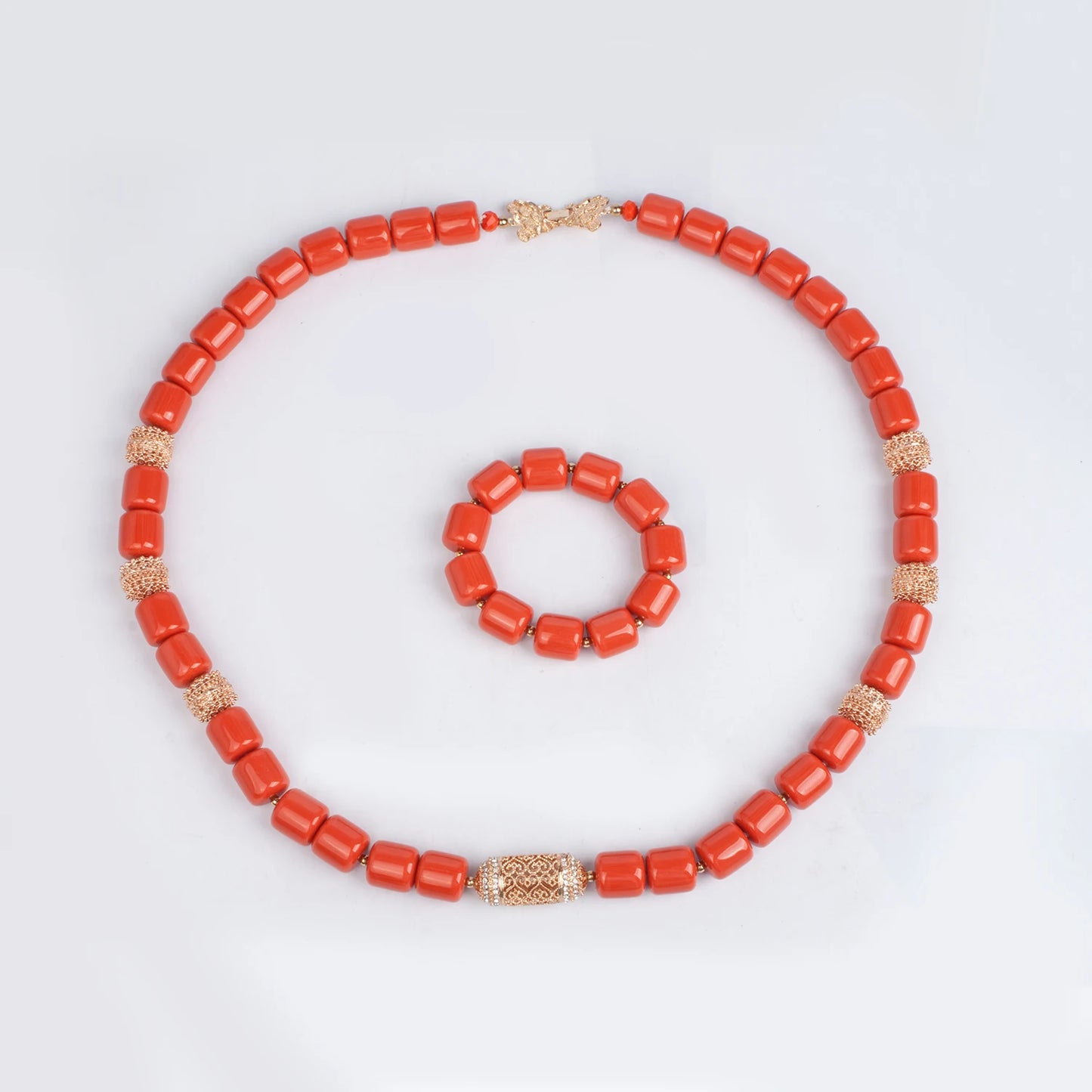 32 inches Long Orange Beads African Jewelry Set Women Bridal Party Costume Necklace Jewelry Set