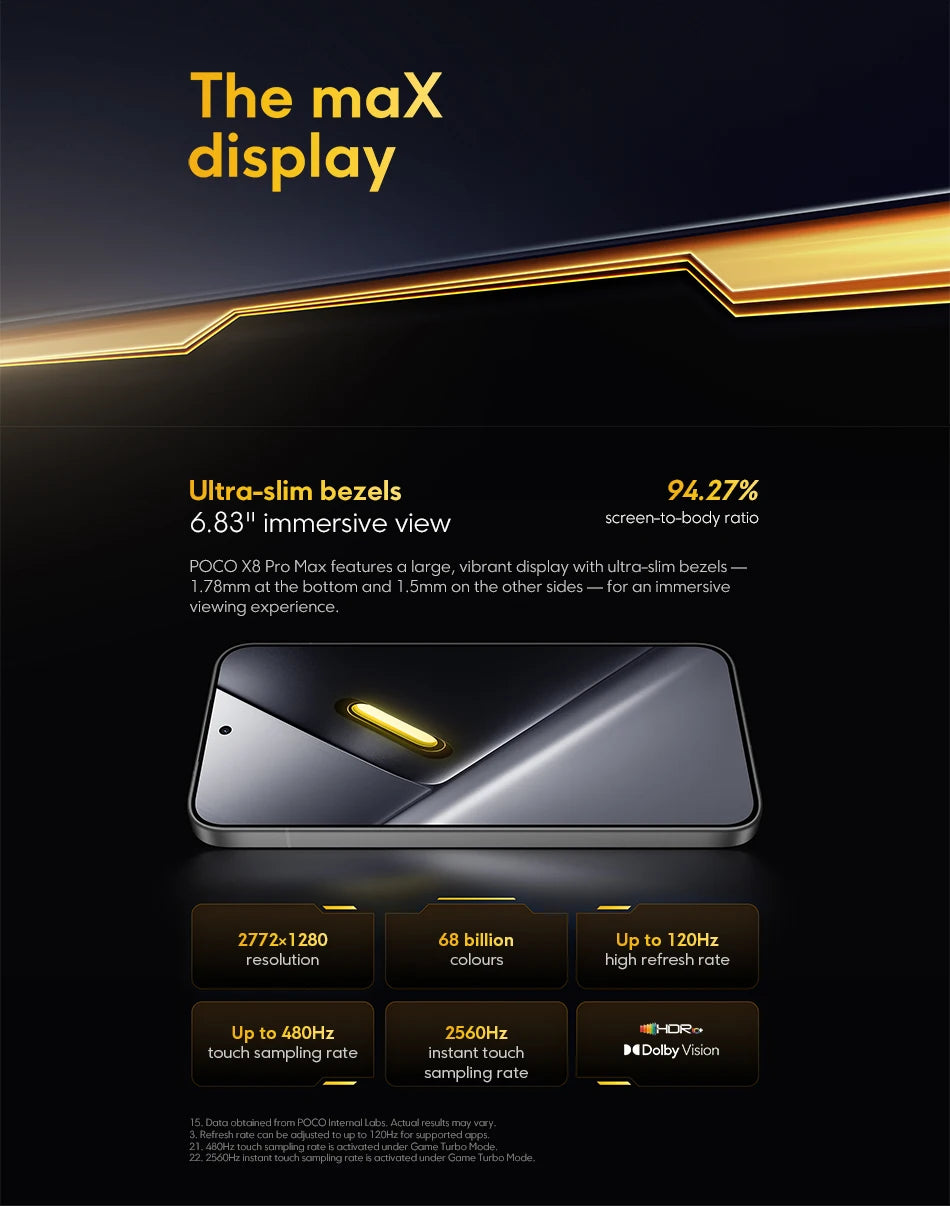 Global Version POCO X8 Pro Max 8500mAh 1.5K 120Hz Ultra-Bright  AMOLED Display 6.83'' Smartphone  Dimensity 9500s