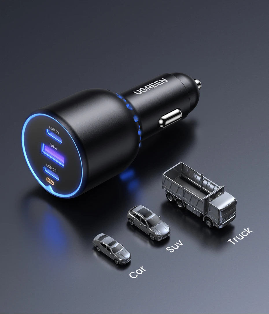 UGREEN 130W Car Charger Quick Charging PD3.0 Fast USB Type C Car Phone Charge For iPhone 14 13 Pro Max Laptops Tabet