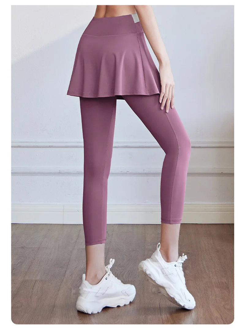 Aiithuug Tennis Skorts Cross-waist Skirted Legging Yoga Legging with Skirts Tennis Leggings Soft Stretchy Tennis Dresses Running