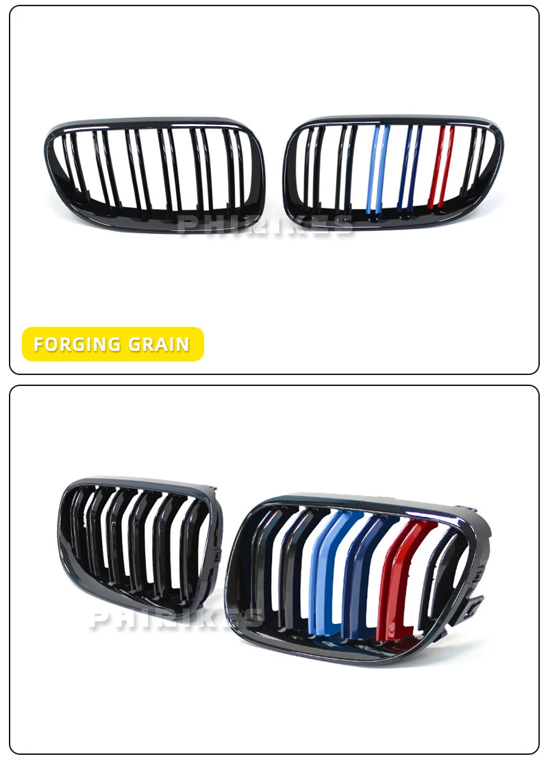 For BMW 3-Series E92 E93 M3 Coupe LCI 2010-2013 2Pcs Car Style Black Front Kidney Double Slat Grill Grille