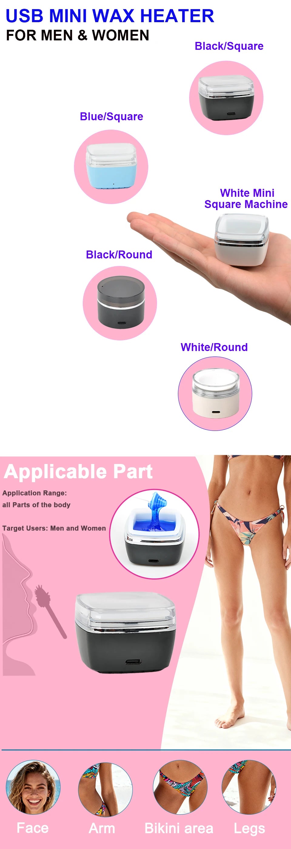 USB Mini Hair Removal Wax Warmer, Mini Waxing Kit - Suitable for Facial Hair Removal for Both Men and Women, Wax Heater