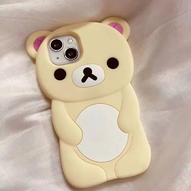 For iPhone SE X XS XR 4 4S 5 5S 7 8 11 12 13 14 15 Plus 16 17 Pro Max 3D Bear Couple Silicone Cartoon Phone Case