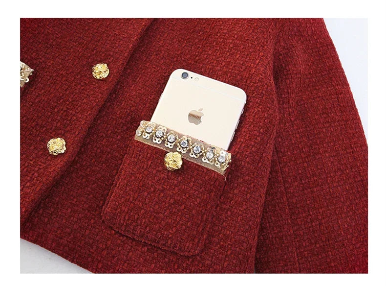 design winter teen girl clothes set beaded round neck jacket+Pleated skirt 2pcs Christma junior children outfit kids suit 4-14