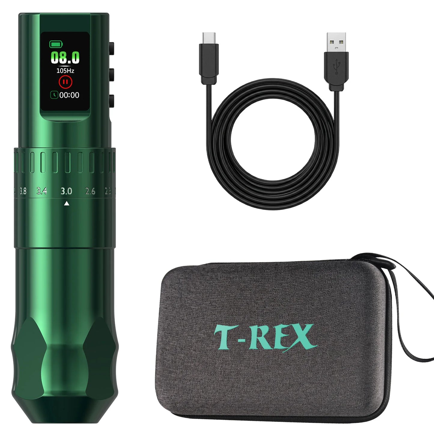 T-Rex D4 Wireless Tattoo Pen Complete Kit 2.0-4.2mm Adjustable Stroke Dot Work Mode 1600mAh Battery Full Tattoo Supplies Set