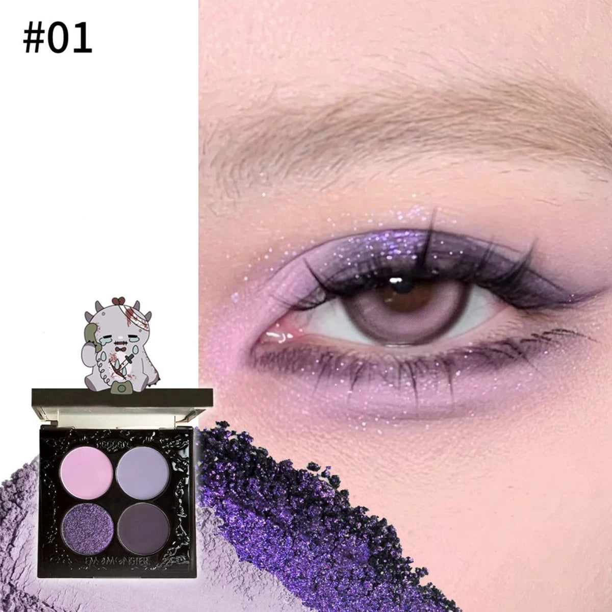 Haggard  Emo Monster Series Four-Color Eyeshadow Palette,Long-Lasting Pigmentation,User-Friendly,Multi-Texture Combination,Party