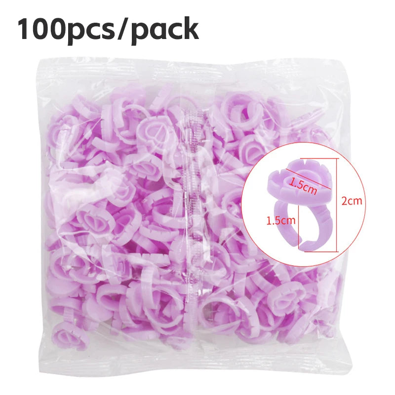 AILEISHI 100Pcs Disposable Eyelash Glue Fan Cup Rings Holder Container Tattoo Pigment Eyelash Extension Tools Lash Supplies
