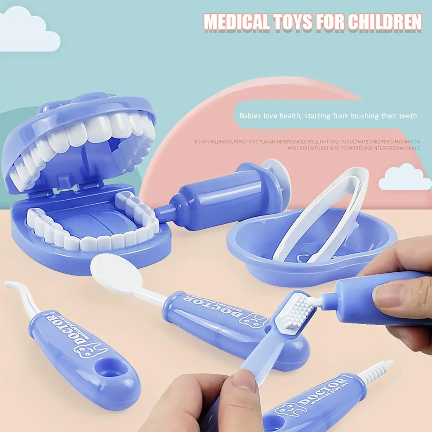9PCS Plastic Dental Simulation Game Set, Children's Medical Set Hygiene Habit Cultivation Teaching Aid Intellectual Brushing Toy