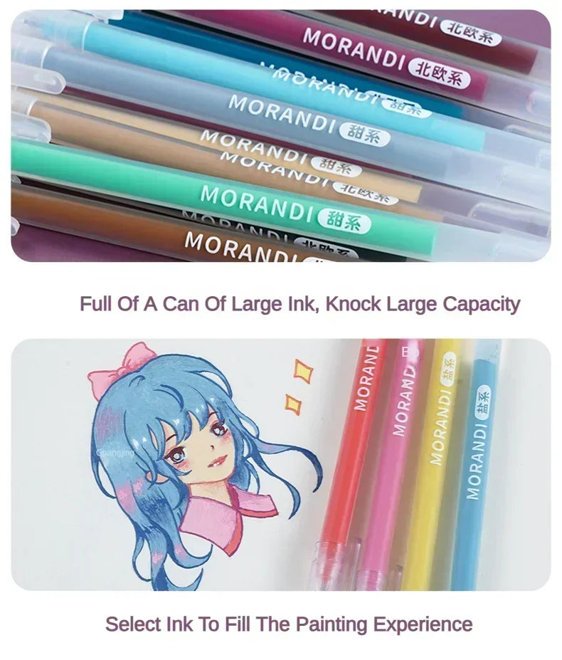 Languo 198/6 PCS Morandi Gel Pen Student Diary Scrapbook Painting DIY Gel Pen Set Coloring Book Drawing Pen School Supplies