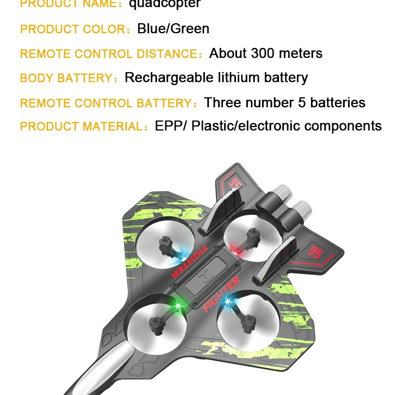 RC Fighter Airplane Mini Drone Remote Control Jet Plane Stunt Drone for Adults & Kids Toy with Light