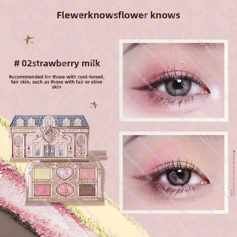 Flower Knows The Sweetie Bear Collection Eyeshadow Palette 6 Colors Glitter Matte Natural Bronzer Multi Use Kawaii Makeup