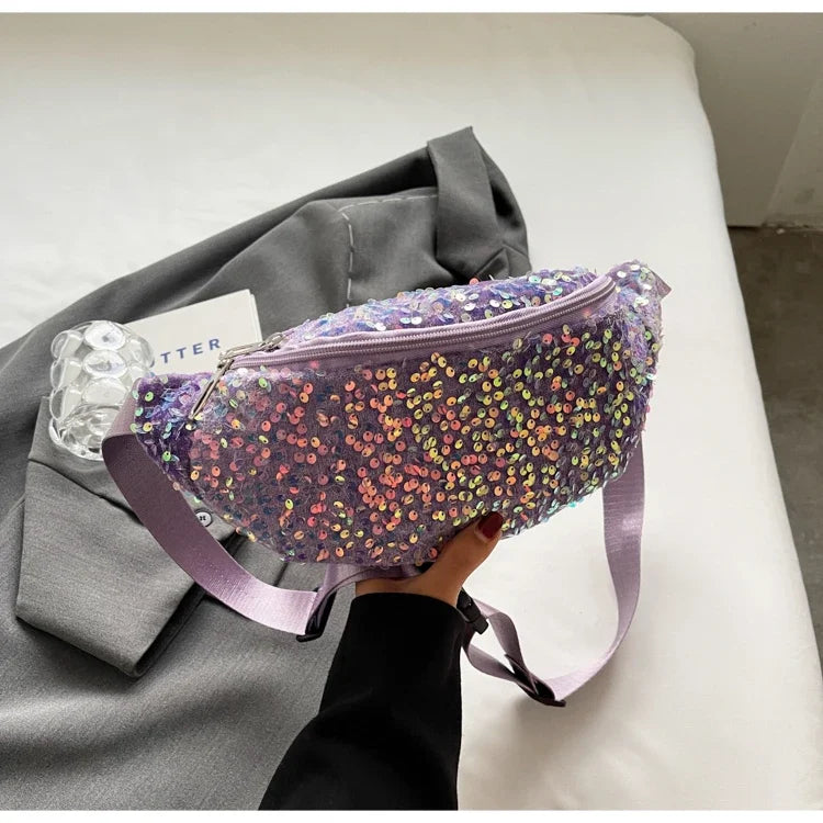 Light Luxury Zipper Fashion Women's Crossbody Bags New Best-selling Sweet Sequin Design Ladies Waist Packs Bolsas Femininas