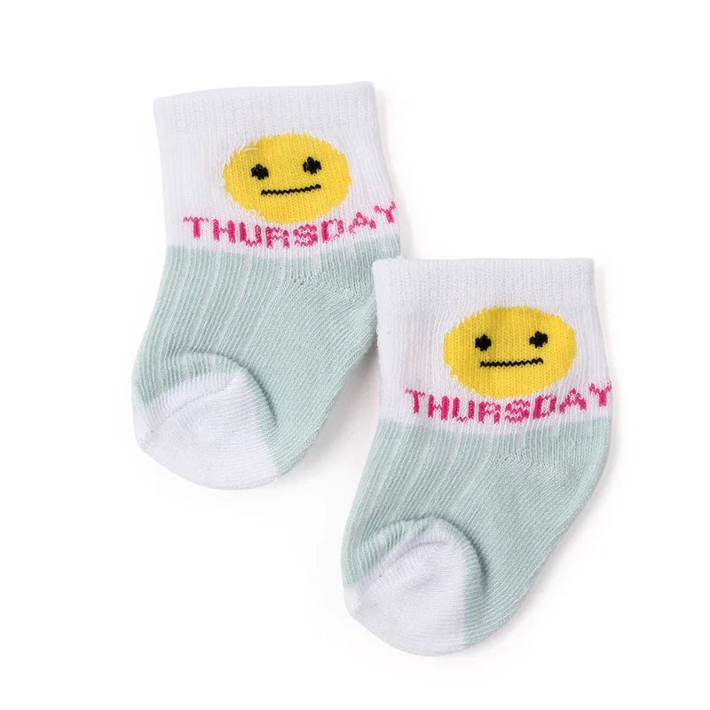 7 Pairs Set for Baby Socks Soft Cotton Cute Animal Smile Face Spring and Autumn for 0-6 Months Toddler Boys and Girls W0040W0052