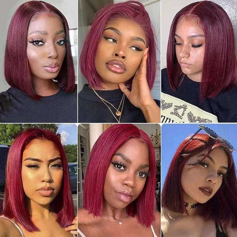 Bone Straight Short Bob Wig Human Hair Wigs For Women Burgundy 4x4 Lace Wigs 1B 99J Bob Wigs Brazilian Human Hair Pre Plucked