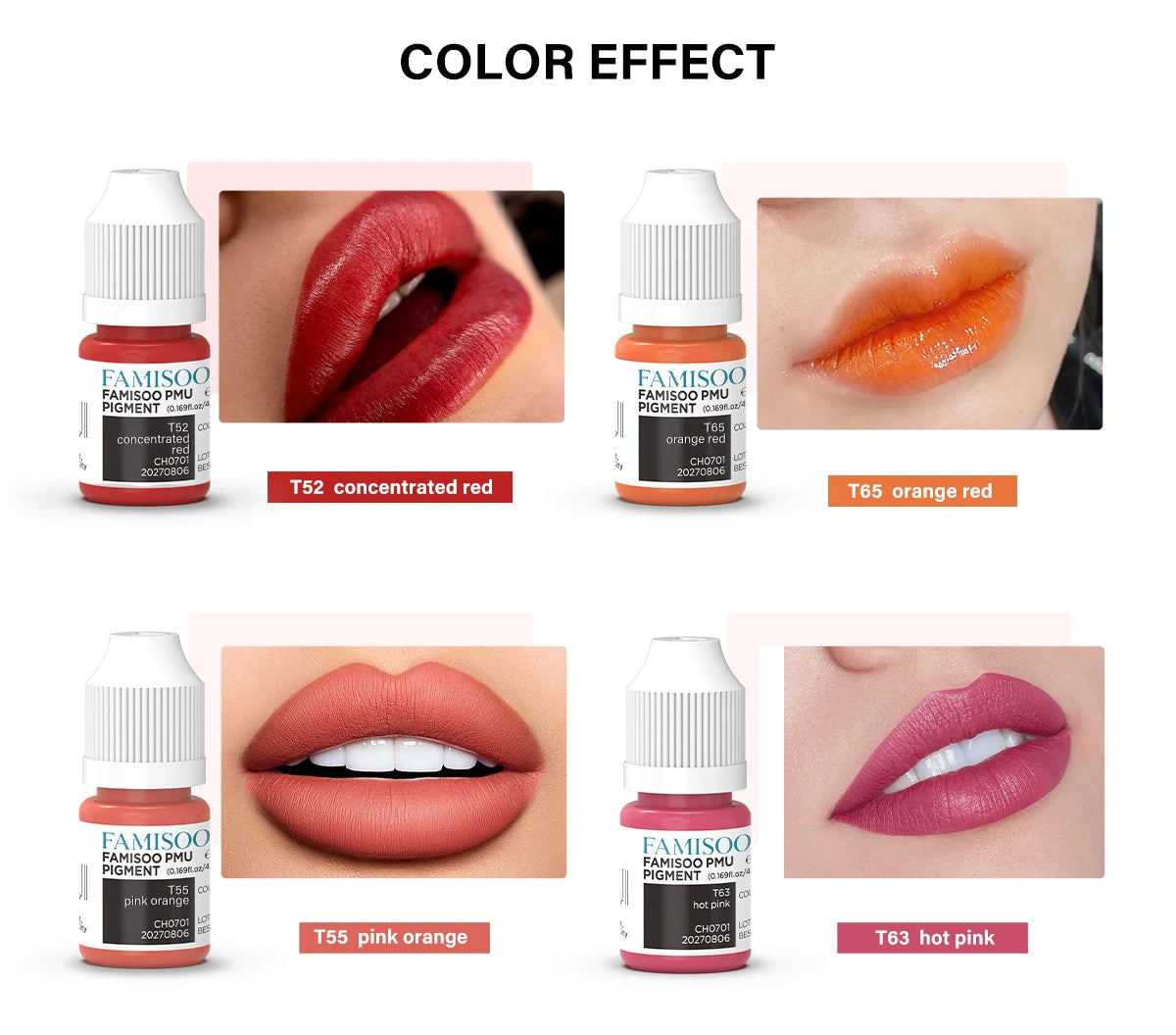 FAMISOO 5ML Lip Tattoo Inks Microblading Organic Permanent Makeup Lips Pigment Tattoo Pink Eyebrow Eyeliner PMU Pigment 0.17 OZ