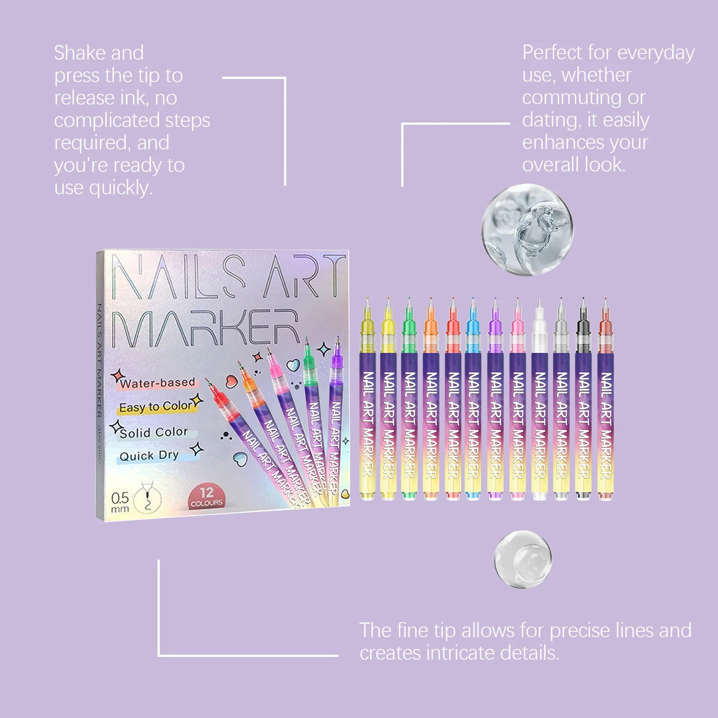 Multi-Color DIY Nail Art Pens Line Drawing and Detailing Tools for Nail Art Ideal for Manicure Nail Designs and DIY Nail Art Kit