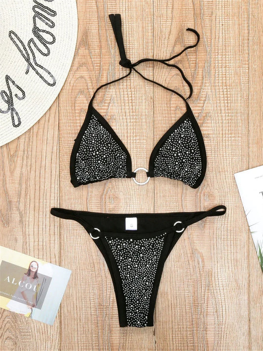 Sexy Sequin Rhinestone Bikini Women Black Diamond Micro Swimwear Braizilian Ring Linked Push Up Bathing Suit Thong Swimsuit 2026