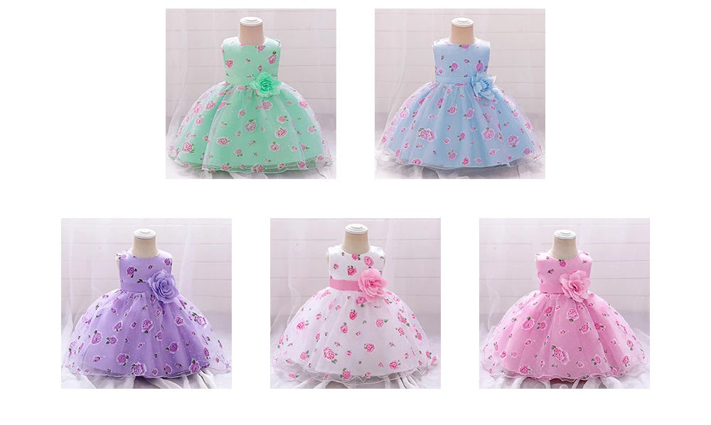 Toddler White Flower Baptism Dress For Baby Girls Newborn First 1st Birthday Party Flower Lace Wedding Dresses Christening Gown