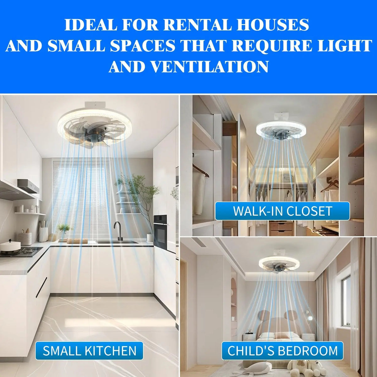 Modern Ceiling Fan With LED Light And Remote Control E27 Fan Lamp 4 Speed 360° Circulating Air For Kitchen Room Home Lighting