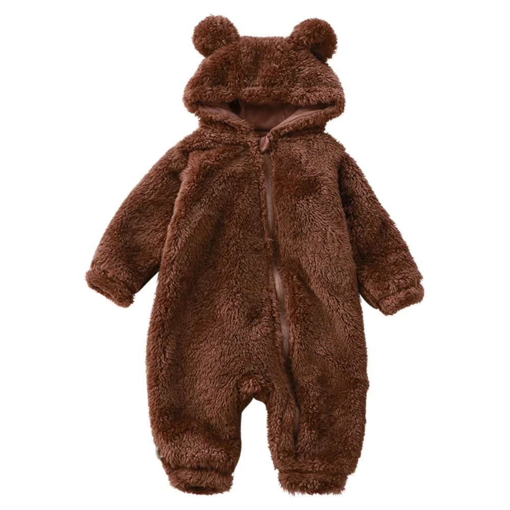 Winter Baby Clothes Cute Cartoon Bear Baby Rompers Pajamas Infant Boy Girls Animal Costume Zipper Jumpsuit 0-24 Months