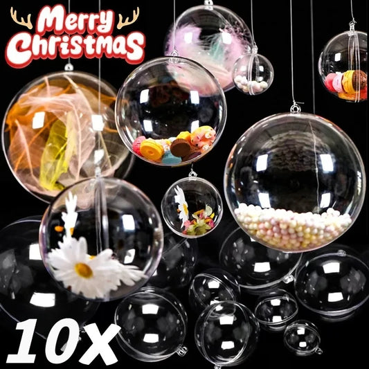 10Pcs Fillable Transparent Hanging Balls Plastic Christmas Ornaments Hollow Decorative Hanging Balls Xmas Tree Pendant Supply