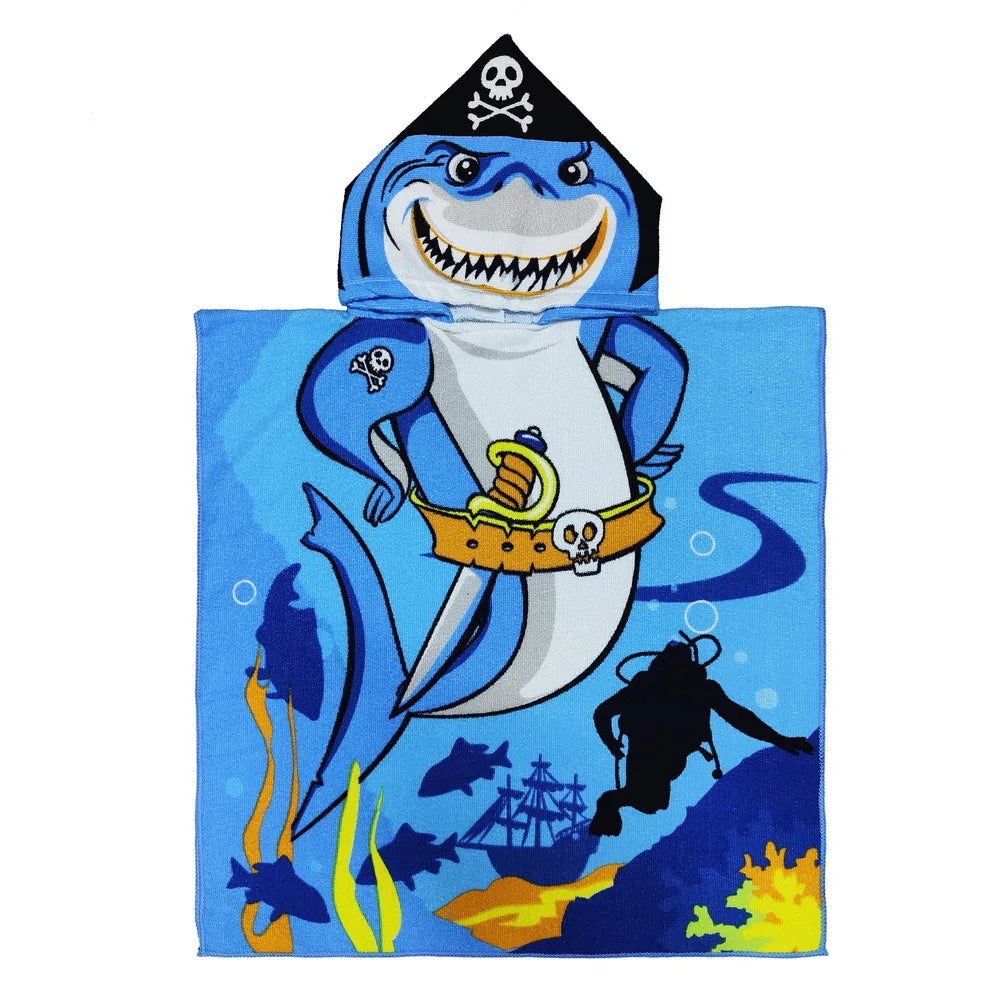 Children Bathing Stuff Kids Hooded Cape Towel Boy Shark Bathrobe Baby Dinosaur Bath Towel Girls Unicorn Beach Towel Wrap Blanket