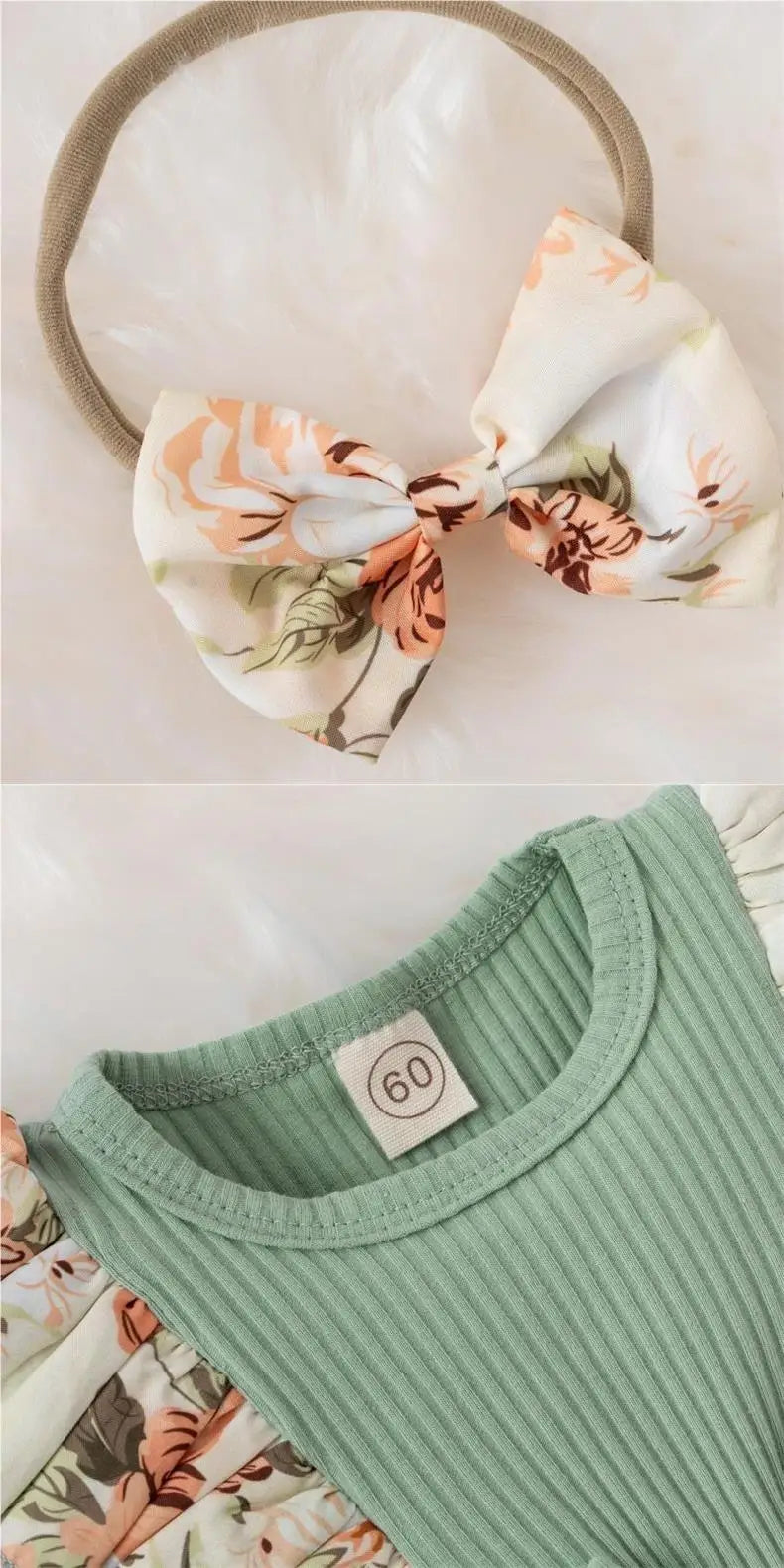 Summer Baby Girl Dress With Bowknot headband Striped Jumpsuit Cotton Dress For Newborn Floral Clothes Baby Crawling Clothes