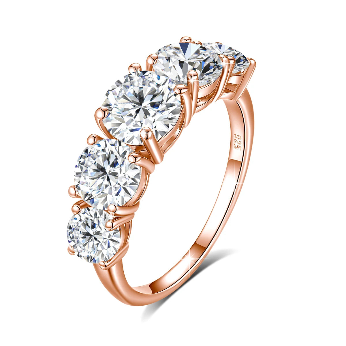 18k Plated 3.8CTW Genuine Moissanite Rings for Women 5 Stones Sparkling Bridal Wedding Jewelry 925 Sterling Silver Ring