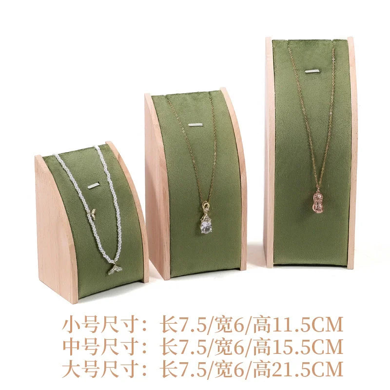 Solid wood green velvet jewelry display stand ring stud necklace pendant bracelet storage and display stand