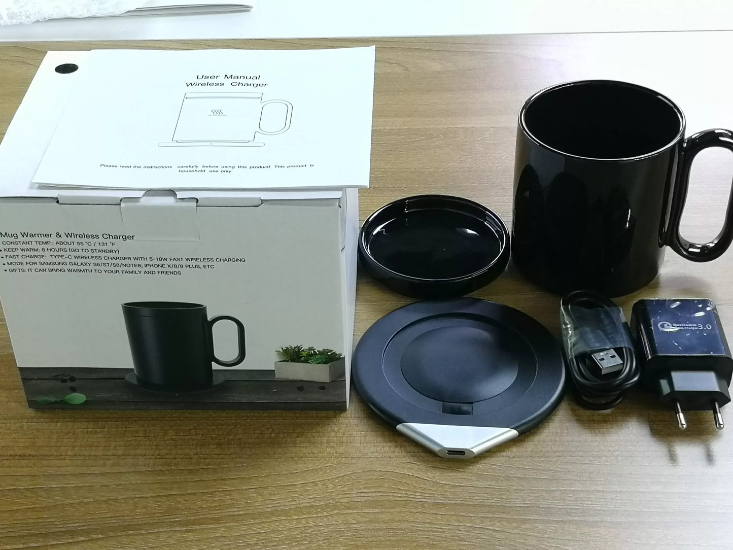 Smart Mug Warmer Wireless Heated Coffee Cup 55℃ Thermostatic Mug with phone Wireless Charger For Home Office Desk Gift