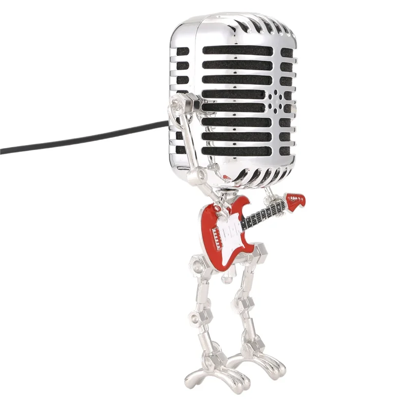 Mic Robot,Retro Style Microphone Robot Table Lamp,Holding Guitare Night Light,Vintage Microphone Robot Desk Lamp-B91B