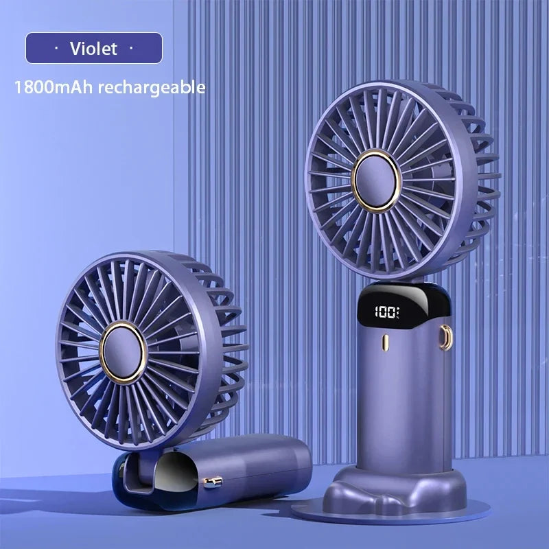 Folding Fan Mini Portable Hand-Held Fan Rechargeable Multifunctional Fan With Display Screen Neck Hanging Fans