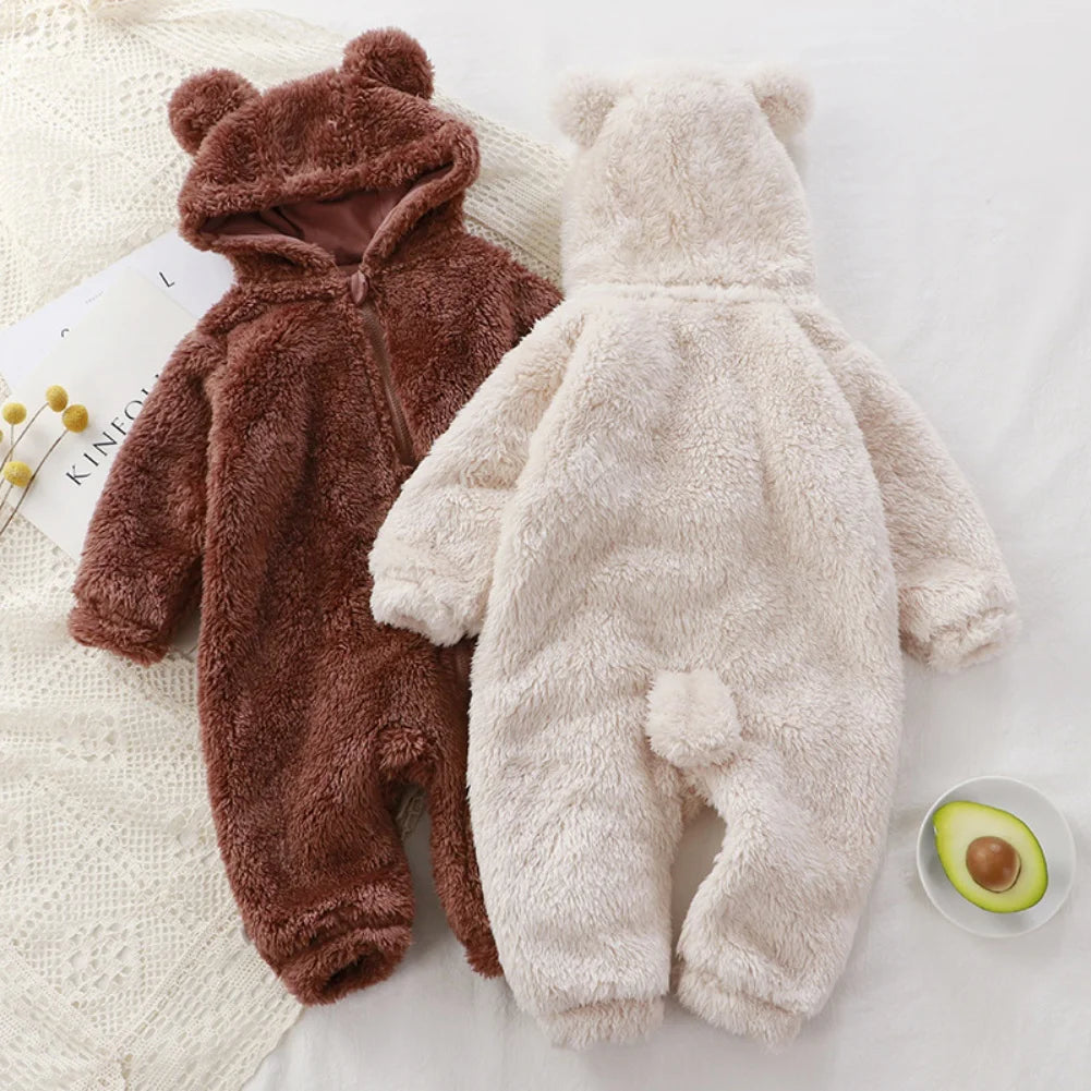 Winter Baby Clothes Cute Cartoon Bear Baby Rompers Pajamas Infant Boy Girls Animal Costume Zipper Jumpsuit 0-24 Months
