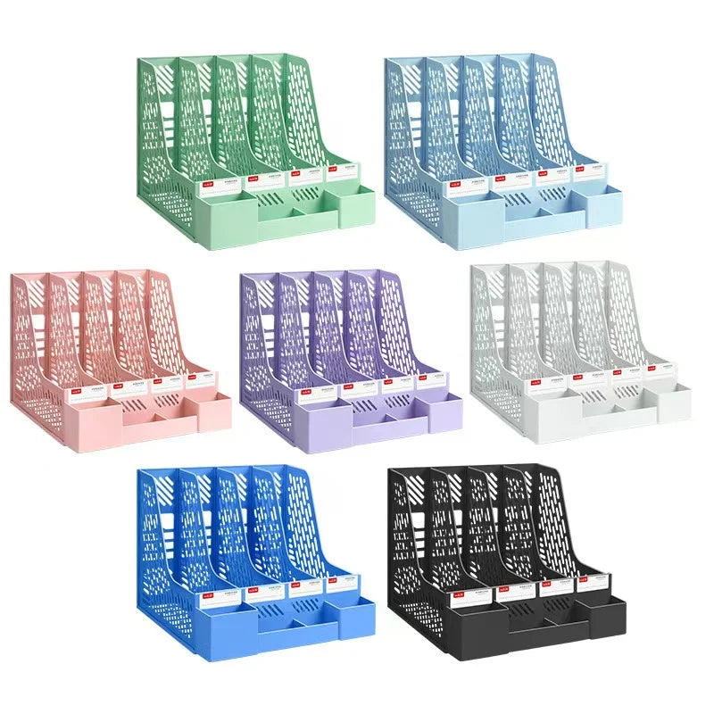 4-compartment Desk Organizer With Pen Holder Bookshelf Organizers Stationery Accessories Office School Supplies