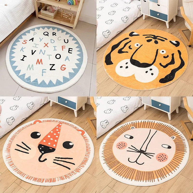 Rainbow cartoon Round Carpet Bedroom Animal Non-slip bedside area carpet Soft plush children's play mat Comfortable home decor