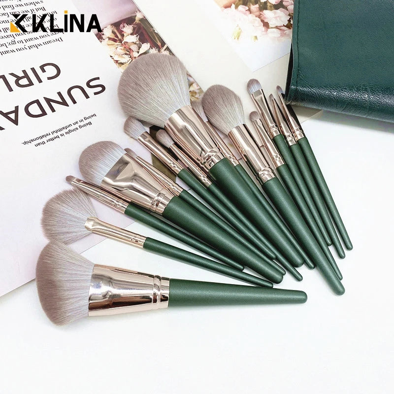 KLINA 14Pcs Makeup Brushes Soft Makeup Tools Cosmetic Powder Eye Shadow Foundation Blush Blending Detail Eyebrow Lip Beauty
