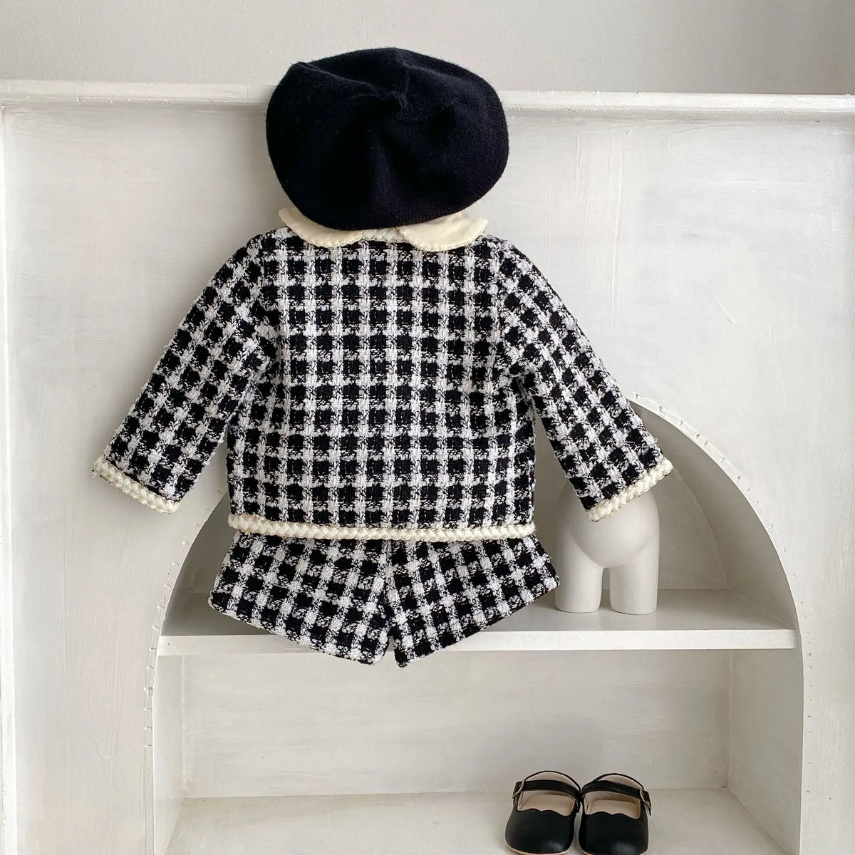 Girl Clothing Set 2026 Spring Baby Tweed Plaid Girl's Two Piece Suit Jacket+ Short Pants Sweet Girl's Suit
