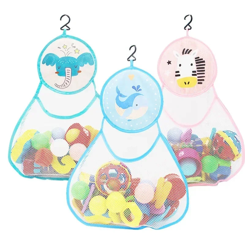 Bathroom Storage Baskets Hanging Storage Mesh Bag with Hook Cups Portable Baby Bath Toys Cute Duck Frog Organization Bags