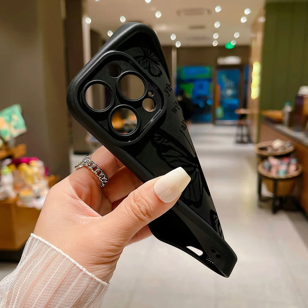 Black Butterfly Silicone Phone Case For iPhone 11 13 14 12 15 17 16 Pro Max XR XS X 7 8 Plus SE 2020 2022 Candy Color Soft Cover