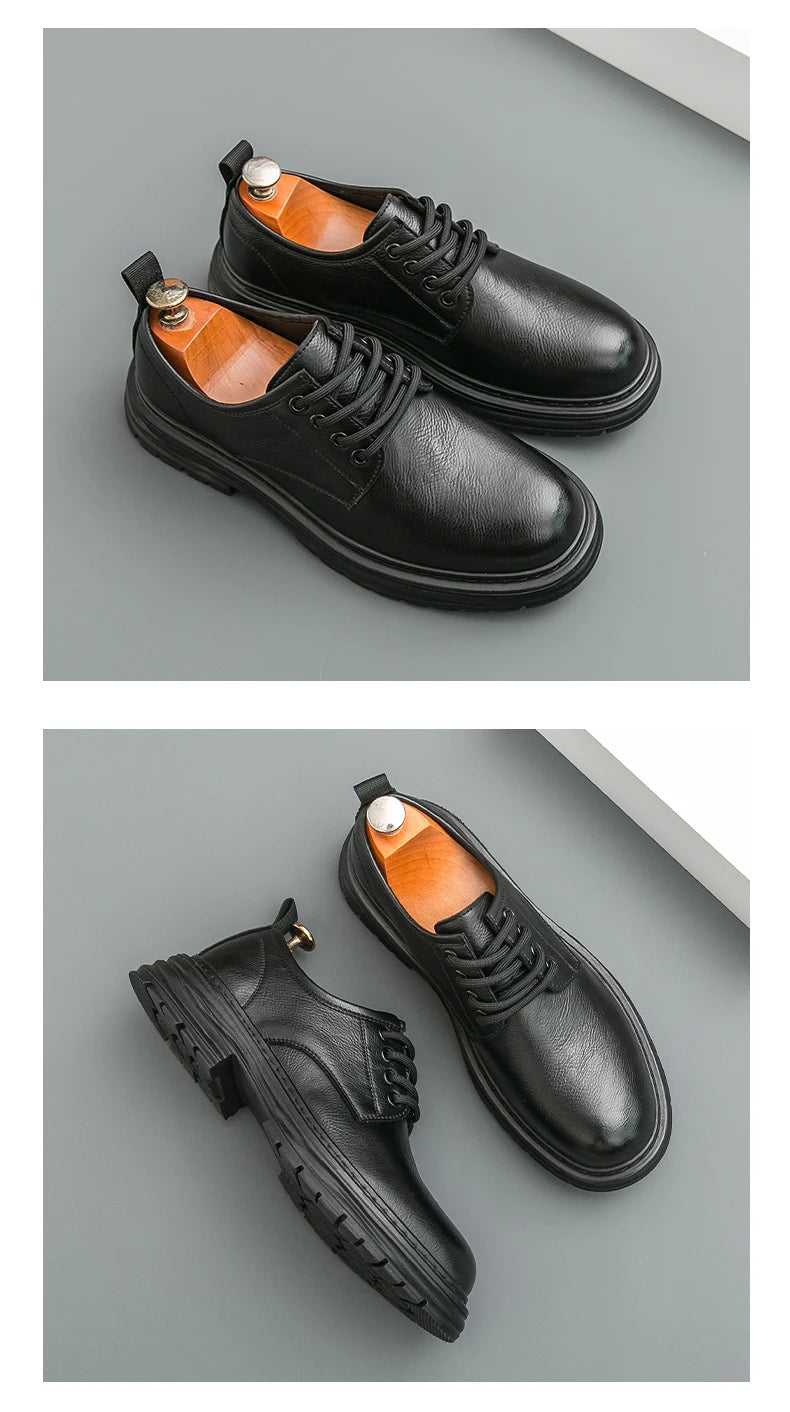 2025 New British-style Black Casual Leather Shoes for Men's Business Formal Wear Large-sized Work Shoes Trendy Size 48