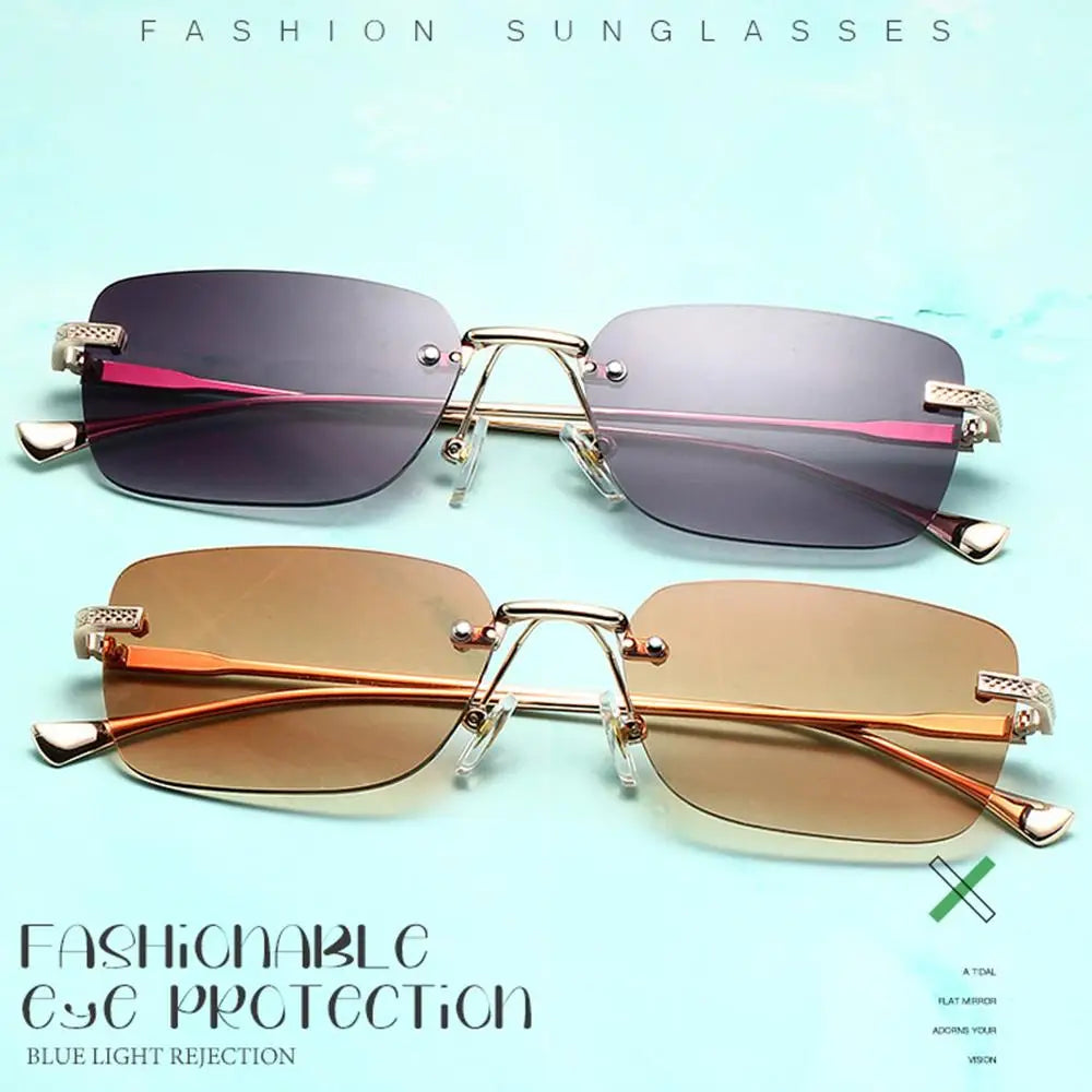 Rimless Square Sunglasses for Women Ins Style Small Rectangle Punk Sun Glasses UV400 Protection Street Shoot Eyewear for Women