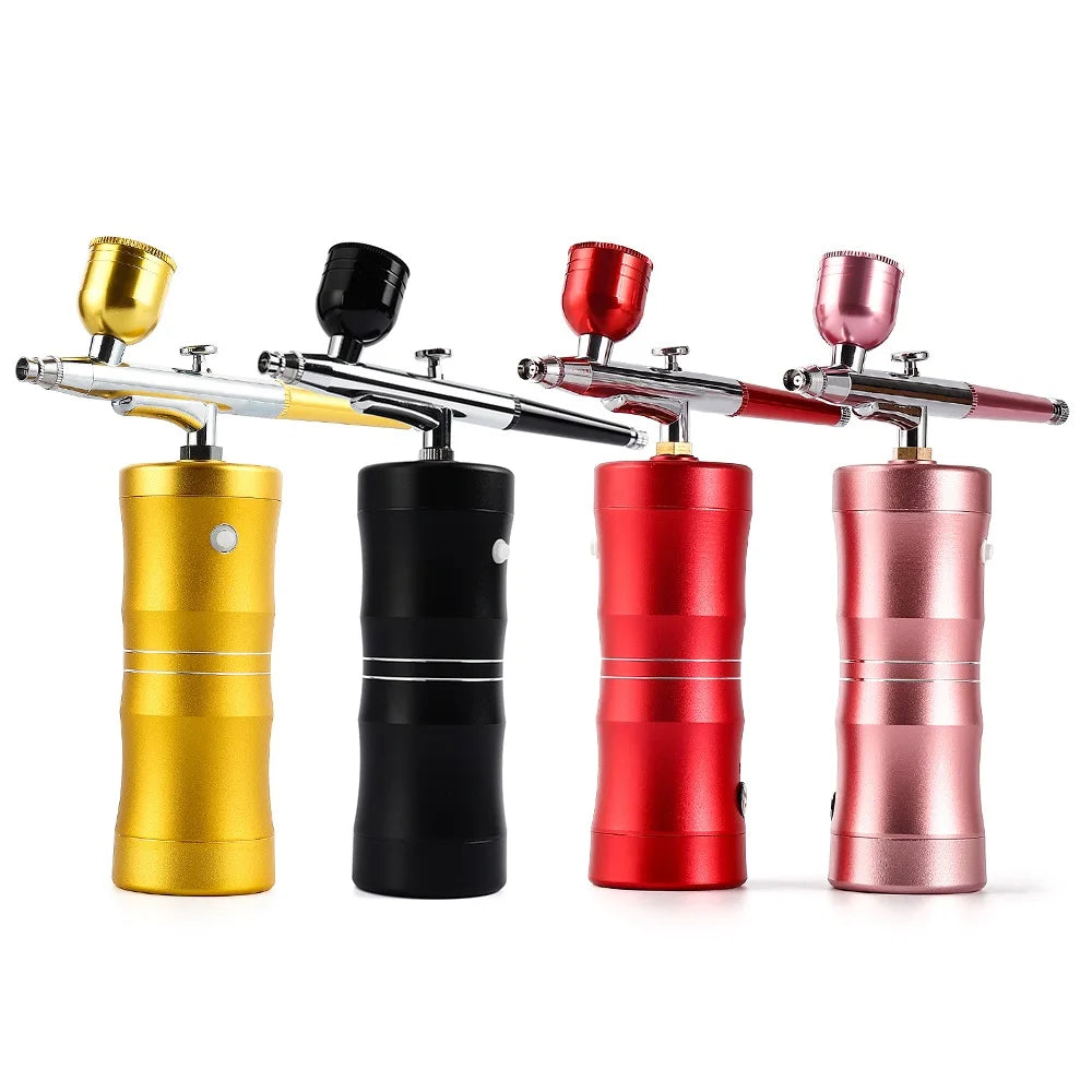 Top 0.3mm Pink Mini Air Compressor Kit Air-Brush Paint Spray Gun Airbrush For Nail Art Tattoo Craft Cake Nano Fog Mist Sprayer