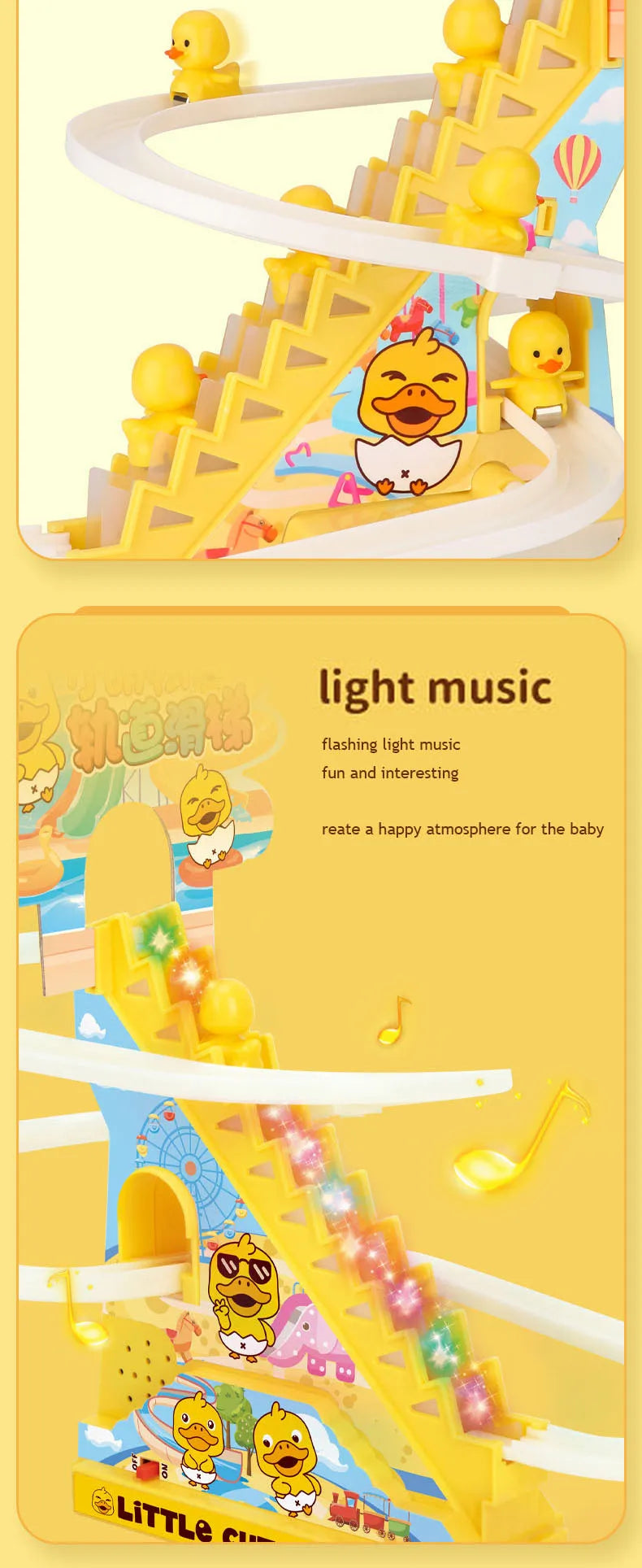Electric Duck Track Rail Racing Slide Piggy Climbing Stairs Baby Toy LED Lights Musical Slide Roller Coaster Toys for Gift