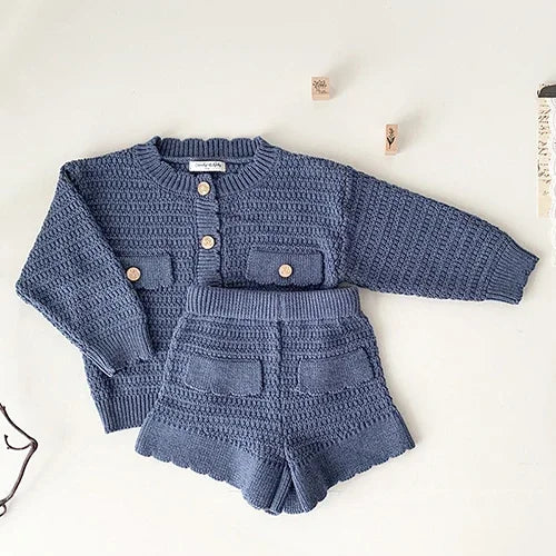 2024 New Autumn Winter Infant Baby Girls Clothing Set Long Sleeved Knitted Cardigan+Shorts Toddler Baby Knitted Clothes Suit