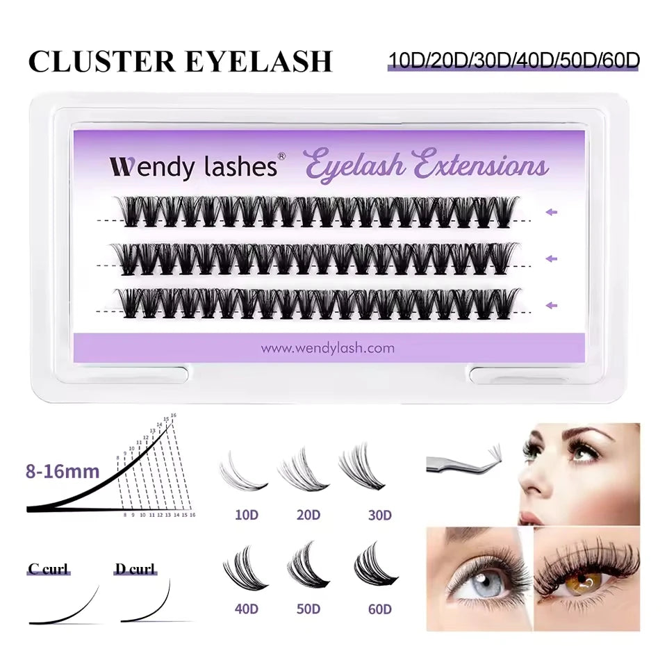 WENDY 3 Rows 10/20/30/40D Bundles Heat Cluster Eyelashes Extension D Curl DIY Individual Faux Mink Thick Volume Grafting Lashes