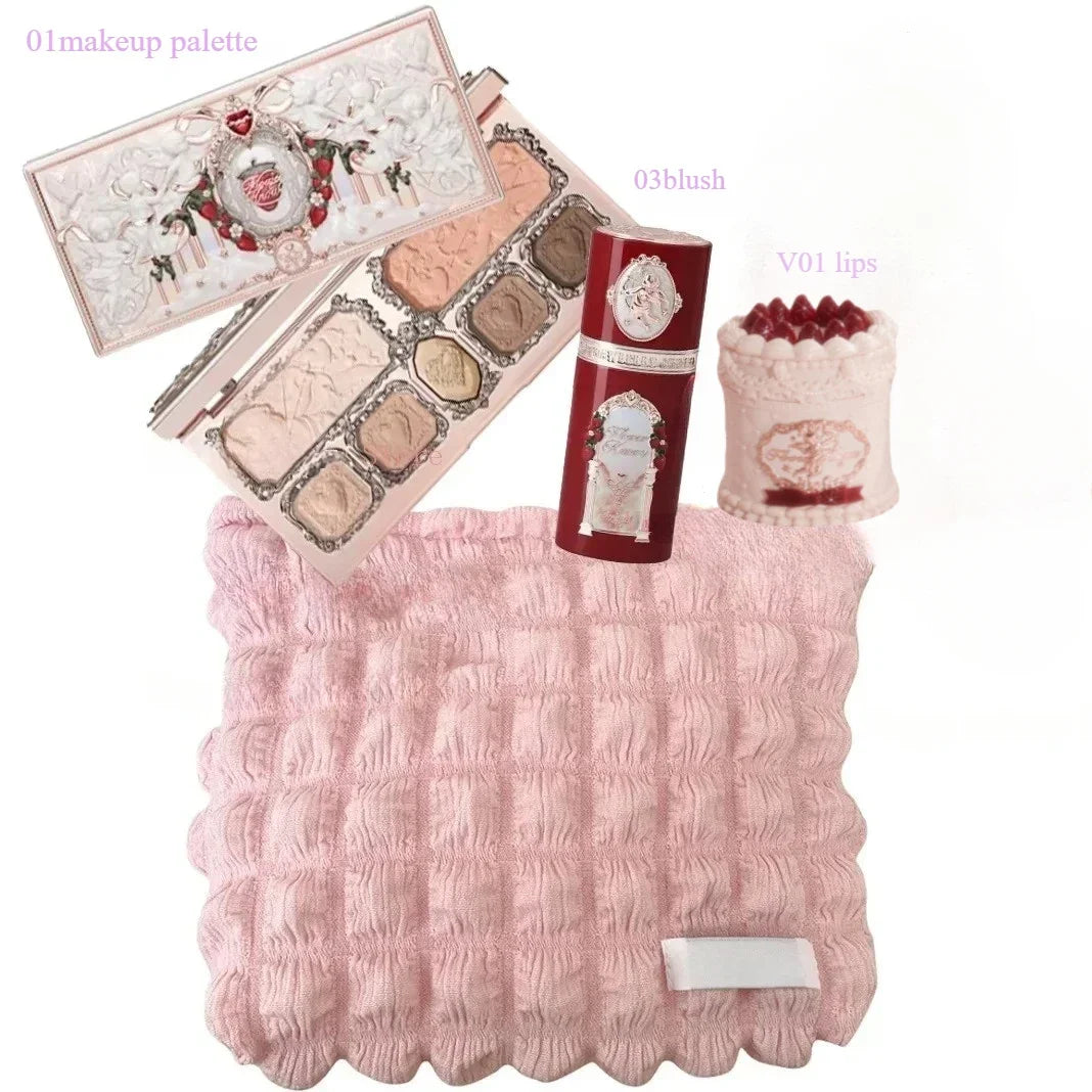 Makeup Set Flower Knows Strawberry Cupid Collection 6 Color Eyeshadow Palette Embossed Blusher Shine Lipstick Kit Maquiagem